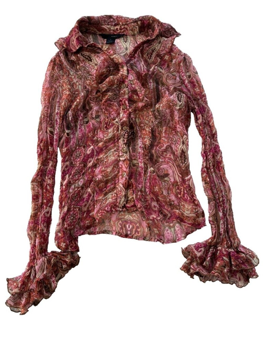 VTG Women's 8 Silk Paisley Long Bell Sleeve Blouse Top Hippie Festival Boho